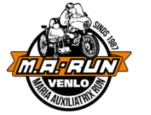 Logo van M A Run Venlo - Maria Auxiliatrix Run. Plaatje van motor met zijspan